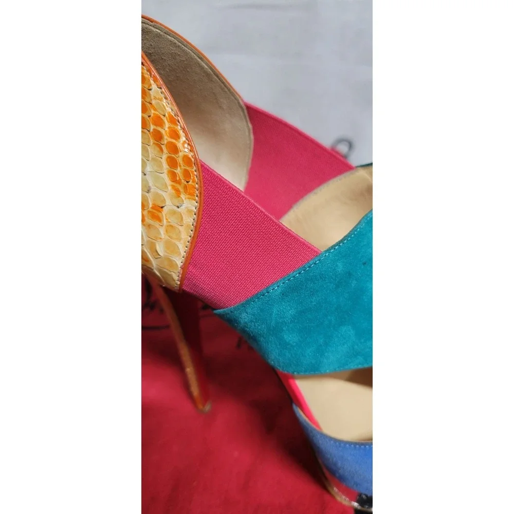 Multicolored Christian Louboutin  Pitou Python And Suede Platform Sandals Sz 39